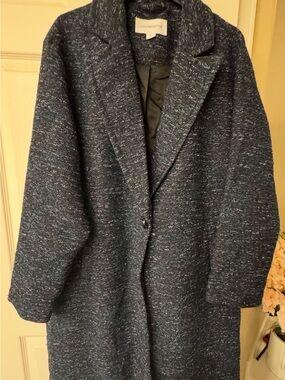 Beautiful Liz Claiborne Navy Tweed Coat with Green and Lavender Flecks!